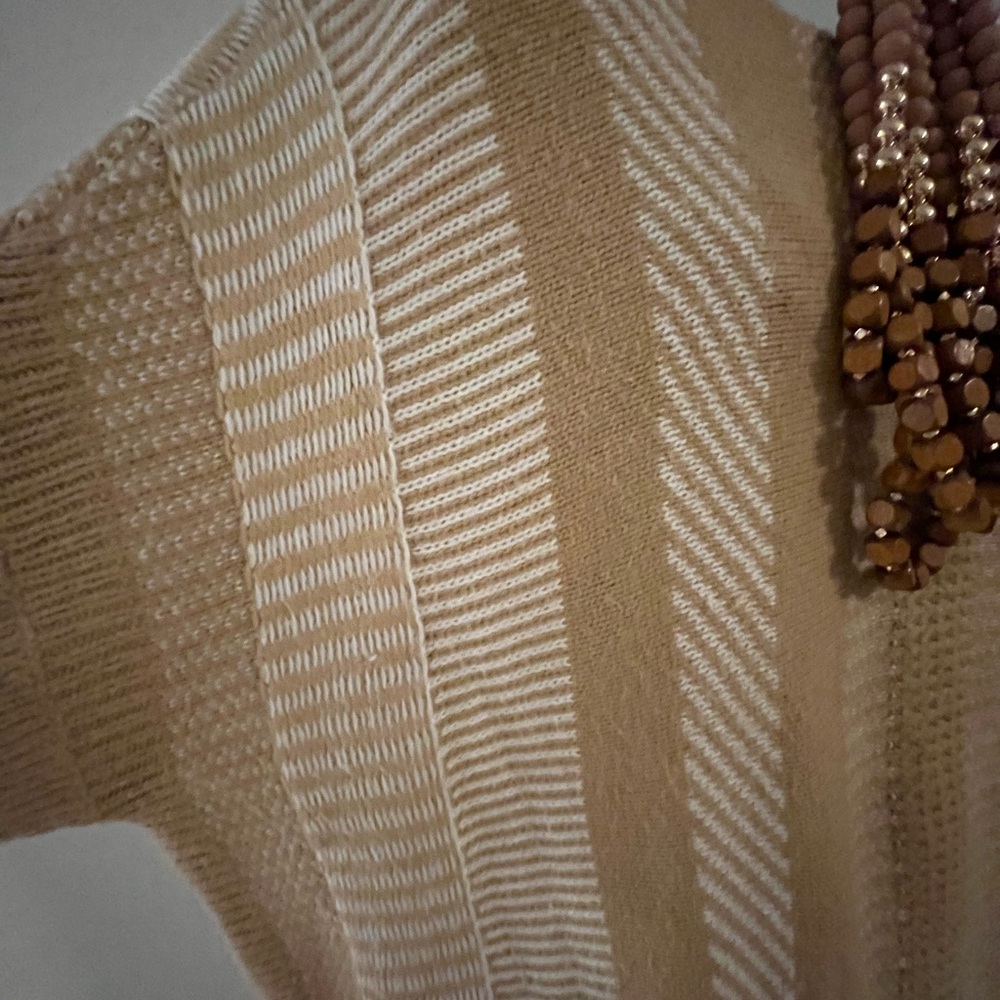Chico's Tan and Cream Striped Sweater Poncho with Fringe Size 2 XL - Picture 6 of 7